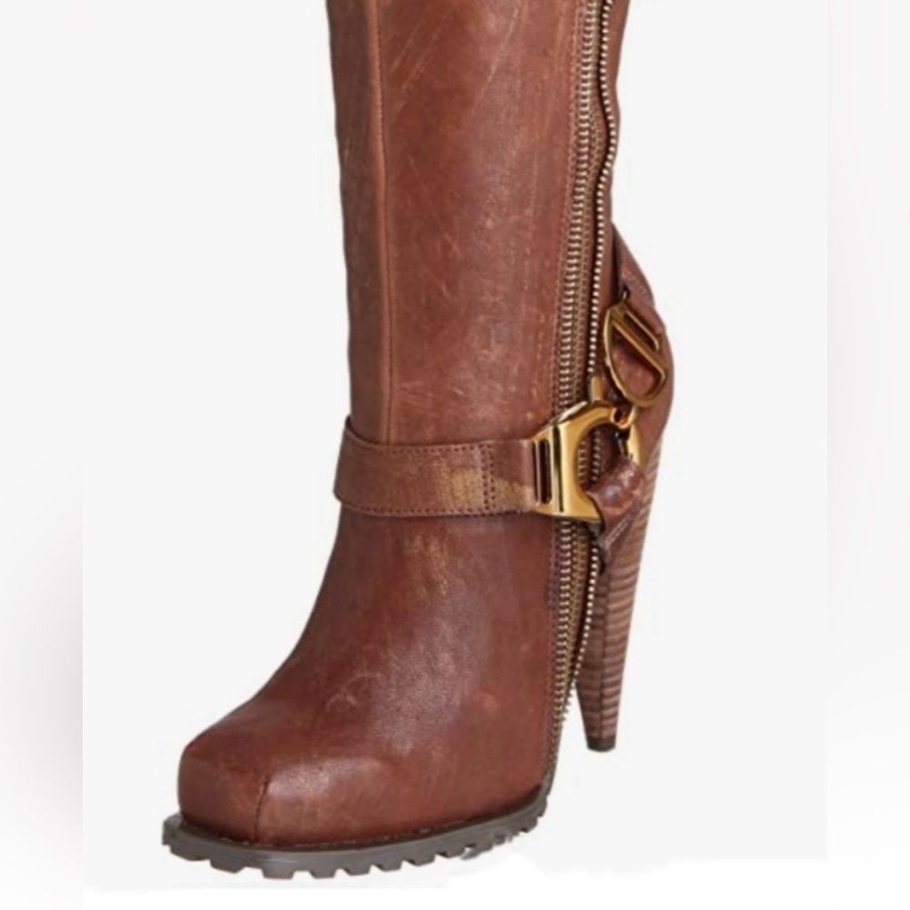 Brown Leather Knee High Boots - Picture 2 of 16